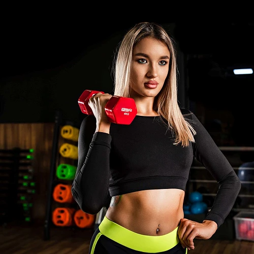 Гантель в виниловой оболочке, шестигранник PROFI-FIT 4 кг, красная — фото 2