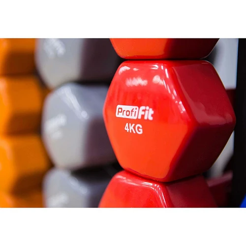 Гантель в виниловой оболочке, шестигранник PROFI-FIT 4 кг, красная — фото 4