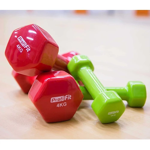 Гантель в виниловой оболочке, шестигранник PROFI-FIT 4 кг, красная — фото 5