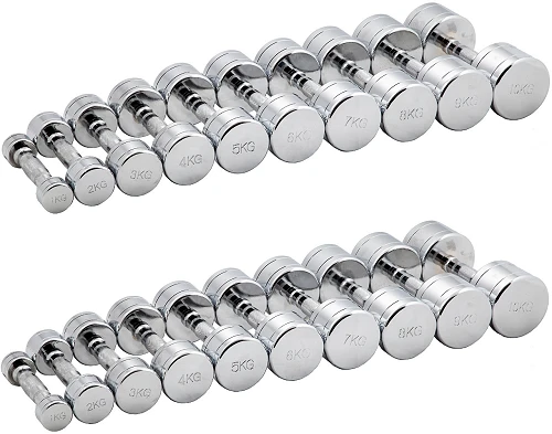 Гантельный ряд хромированный (шаг 1 кг, 10 пар) PROFI-FIT 1-10 кг